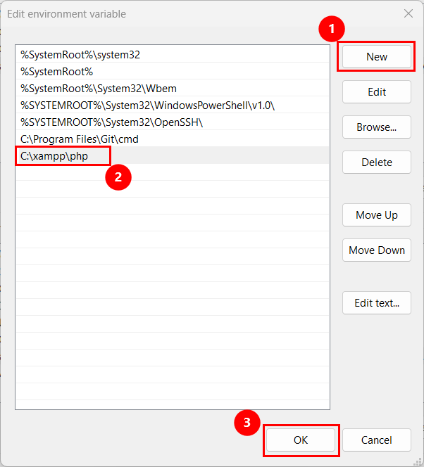 Add PHP Path System Environment Variable