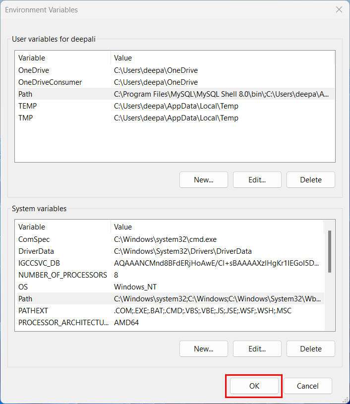 Apply Environment Variable Setting