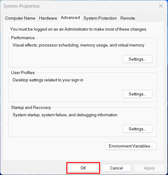 Apply System Properties Environment Variable Setting