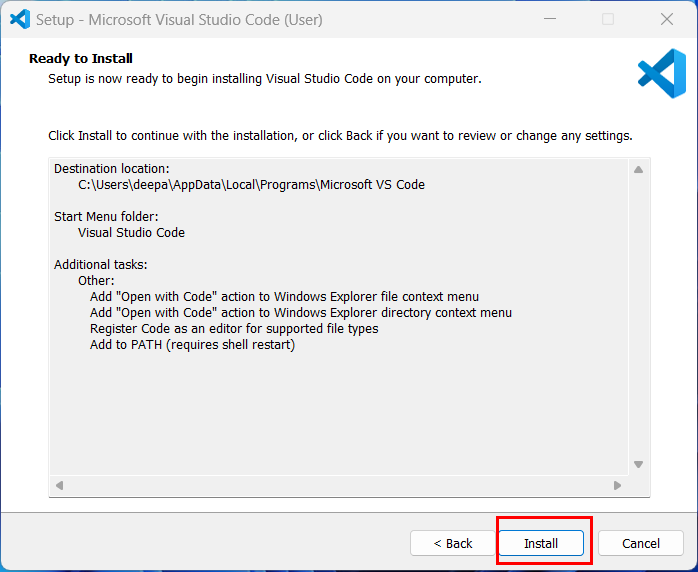 step5 vscode setup ready to install