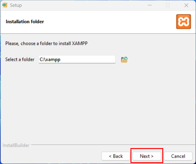 XAMPP Choose Folder Location Step3