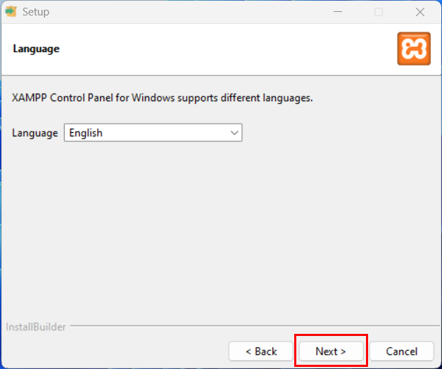 XAMPP Choose Language Step4