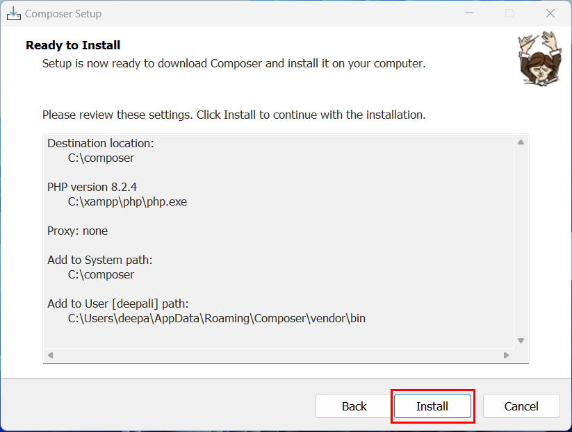 Composer Ready To Install Step5
