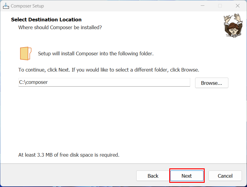 Composer Select Installation Folder Step2