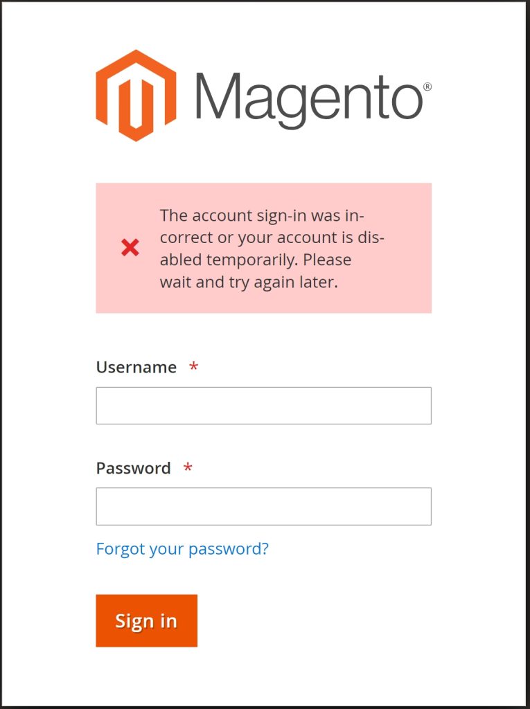 Magento Admin Page Disabled