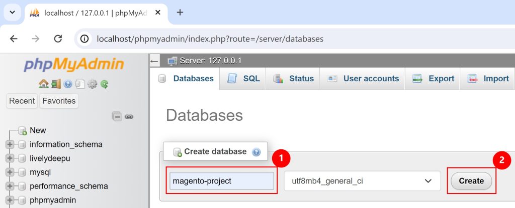 Magento Create Database using XAMPP