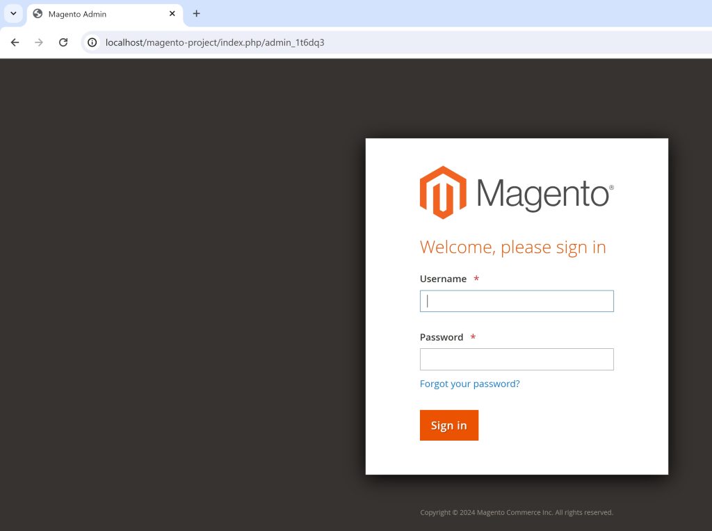 Magento Setup Admin Page